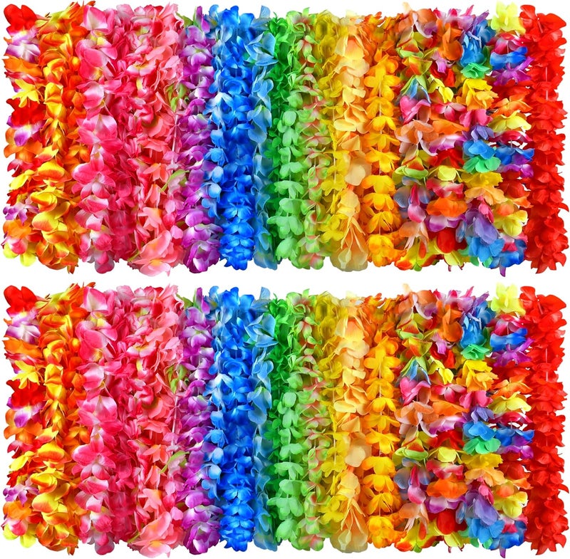 Seifar 120 Packs Hawaiian Luau Leis Bulk Tropical Hawaii Theme Silk Flower Necklace Summer Beach Party Decorations Birthday Party Favors - Image 1